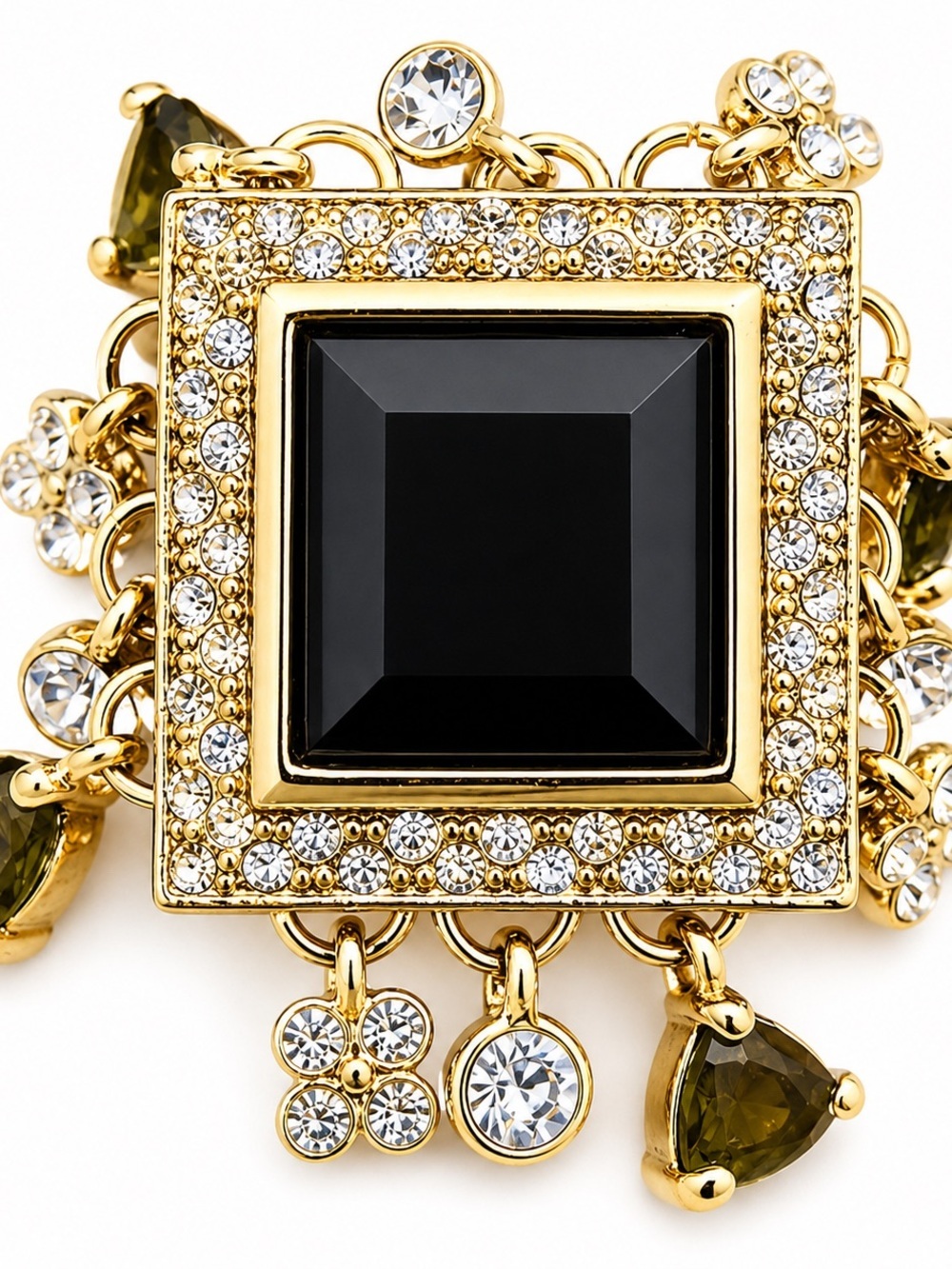 Gold Tone Black Crystal Statement Ring Rhinestone Charm Cocktail Ring NWT - Picture 3 of 7